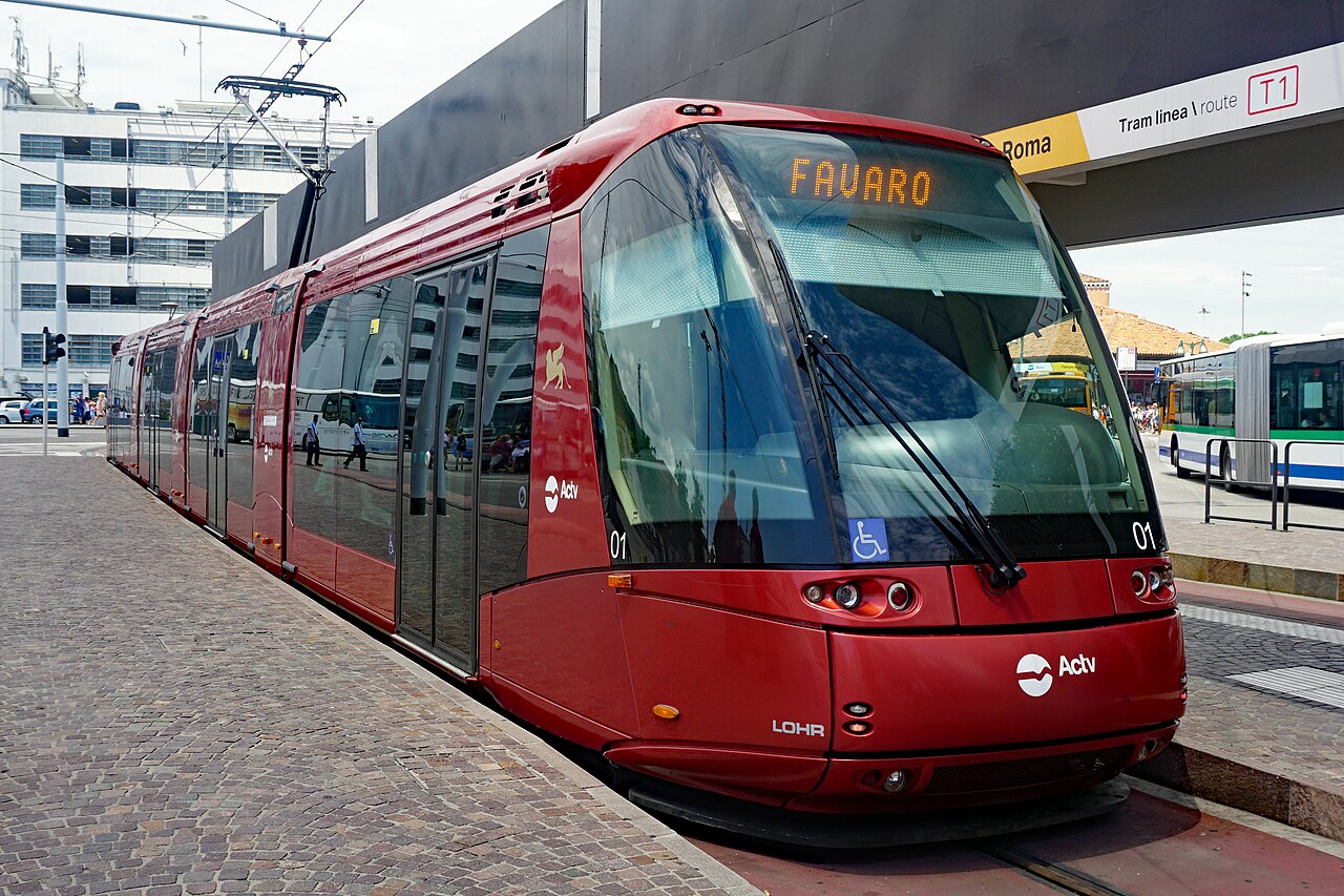 Venice - Actv tram Venezia leaving Piazzale Roma